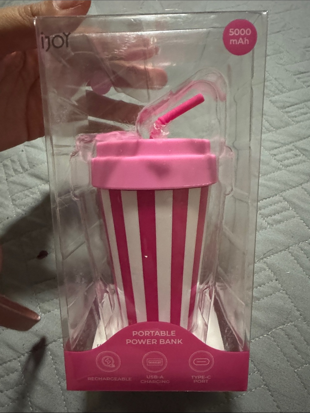 Pink Striped Portable Power Bank - 5000mAh